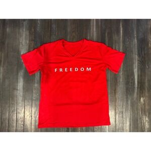 Freedom Red V-Neck Graphic T-Shirt Legendary Patriotic Eagle Women Short Sleeve